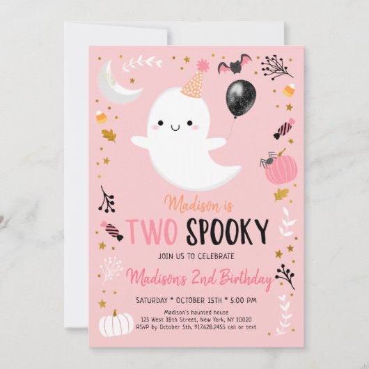 Twee Spooky Pink Ghost Halloween Birthday Kaart (Voorkant)