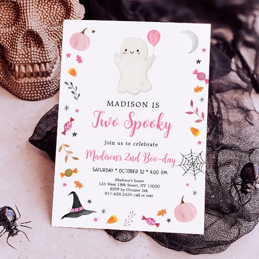 Twee Spooky Pink Ghost Halloween Birthday Kaart