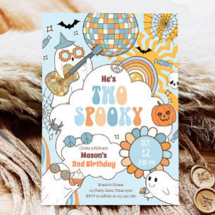 Twee spooky retro halloween jongen tweede verjaard kaart