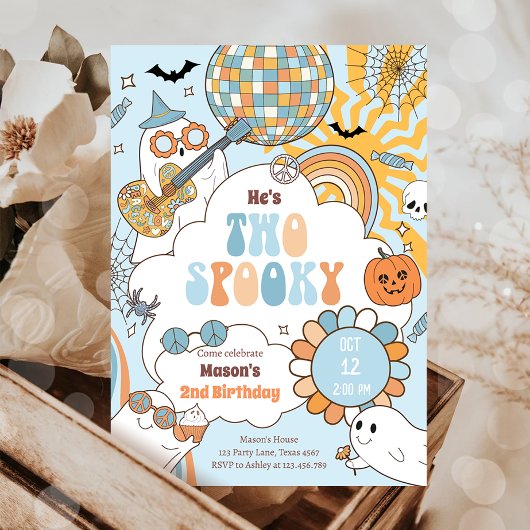 Twee spooky retro halloween jongen tweede verjaard kaart