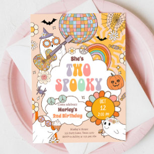 Twee spooky retro halloween meisje tweede verjaard kaart