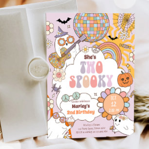 Twee spooky retro halloween meisje tweede verjaard kaart