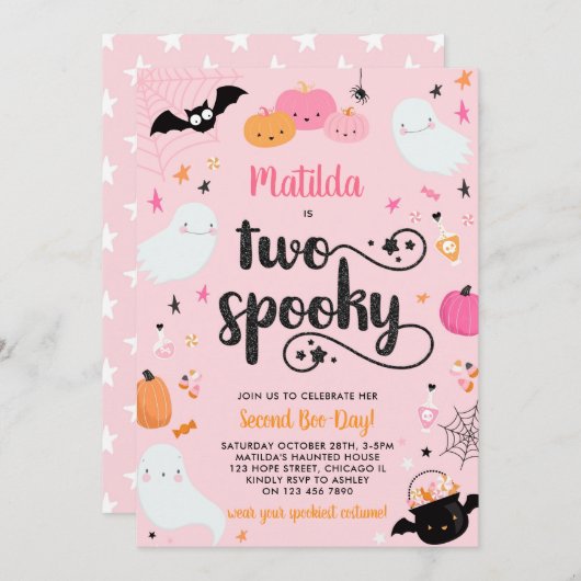 Twee Spooky Roze Halloween Ghost 2e Verjaardagsfee Kaart (Voorkant / Achterkant)