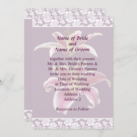 Twee Stargazer Lelieën Trouw Uitnodiging Set (Voorkant / Achterkant)