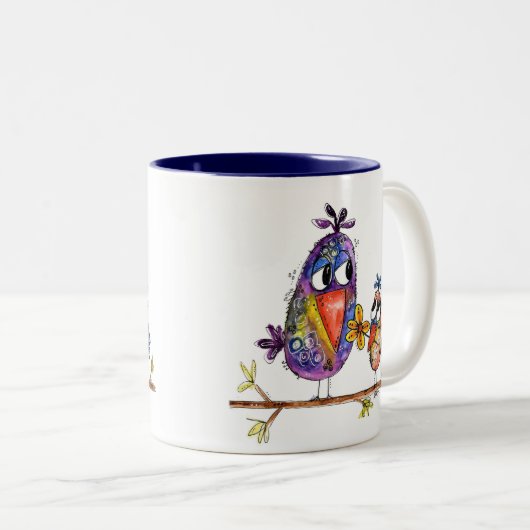 Twee stomme en gedode vogels tweekleurige koffiemok (Voorkant rechts)