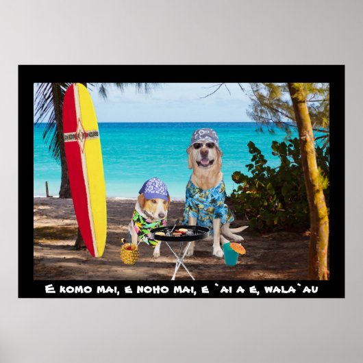 Twee Surfer-honden op de strand Poster (Voorkant)