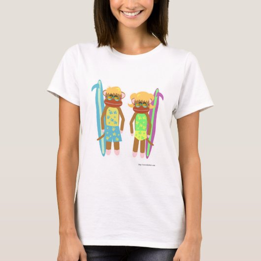Twee Surfer Monkeys Cute Cartoon Illustratie T-shirt (Voorkant)