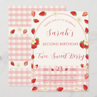 Twee Sweet Berry Strawberry 2e verjaardagsuitnodig