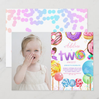 Twee Sweet Candyland kleurrijke 2e verjaardag foto Kaart