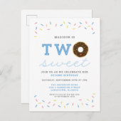 Twee Sweet Donut en Sprinkles Blue 2e verjaardag Uitnodiging Briefkaart (Voorkant / Achterkant)