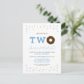 Twee Sweet Donut en Sprinkles Blue 2e verjaardag Uitnodiging Briefkaart (Staand voorkant)