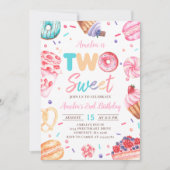 Twee Sweet Donut Snoep 2e Verjaardagsuitnodiging Kaart (Voorkant)