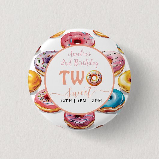 Twee Sweet Donuts 2e verjaardagsfeestje Ronde Button 3,2 Cm (Voorkant)
