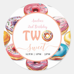 Twee Sweet Donuts 2e verjaardagsfeestje Ronde Sticker