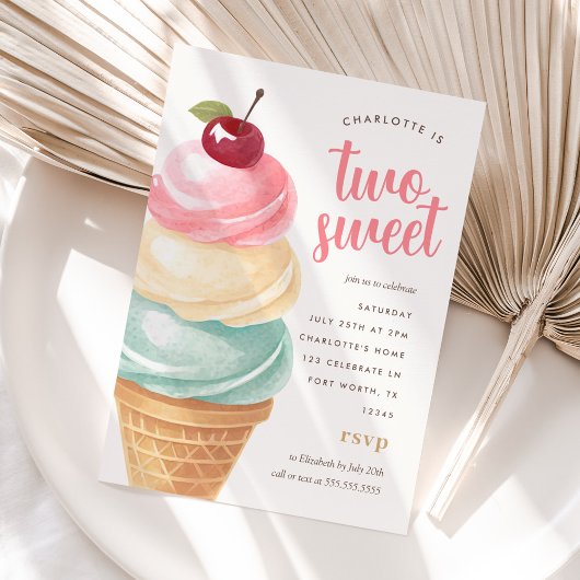 Twee Sweet Girl Ice Cream 2e Verjaardag Kaart