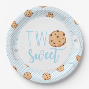 Twee Sweet Milk and Cookies blauwe Verjaardagsfees Papieren Bordje