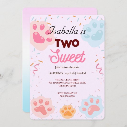 Twee Sweet PAW kat en sprenkels 2e Verjaardag Meis Kaart (Voorkant / Achterkant)