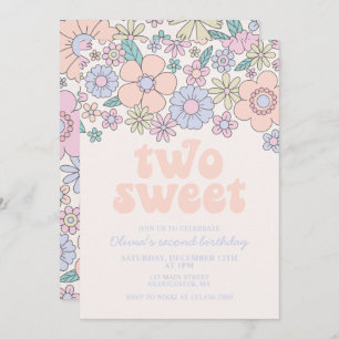Twee Sweet Retro Floral 2e verjaardag Uitnodiging