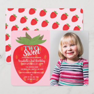 Twee Sweet Strawberry Kinder Tweede Verjaardag Fot Kaart
