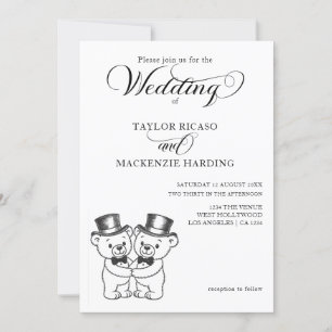 Twee Teddy Bear Grooms In Top Hats Wedding Kaart