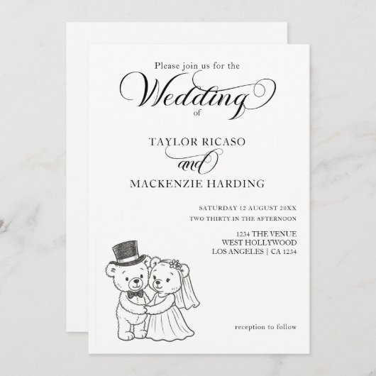 Twee Teddy Bears bruid en bruidegom bruiloft Kaart (Voorkant / Achterkant)