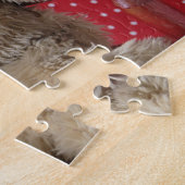 Twee teddyberen in een rode stoel puzzel legpuzzel (Zijkant)