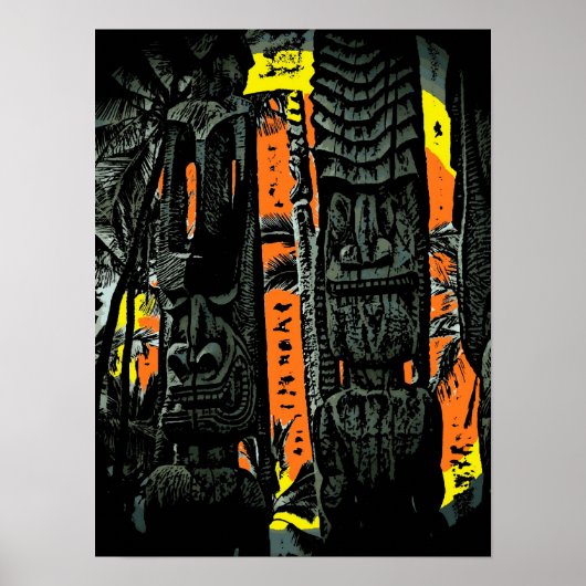 Twee tiki beelden zonnopend tropisch poster (Voorkant)