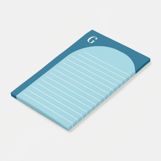 Twee tinten blauw gevoerd boog monogram post-it® notes (Schuin)