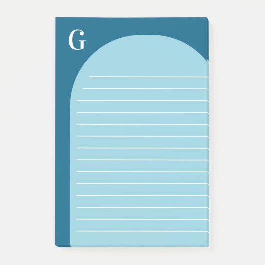 Twee tinten blauw gevoerd boog monogram post-it® notes (Voorkant)