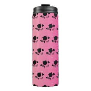 Twee Tinten Roze Zwarte Kat Cute Patroon Thermosbeker