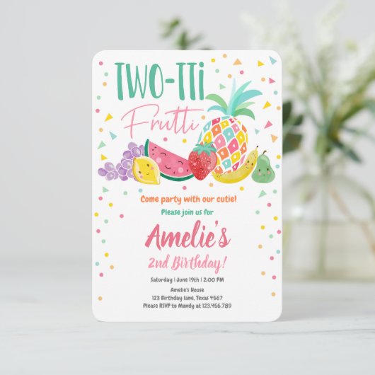 Twee-tit Frutti Tutti Fruitig Verjaardag Fruit Zom Kaart (Staand voorkant)