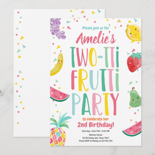 Twee-tit Frutti Tutti Fruitig Verjaardag Fruit Zom Kaart (Voorkant / Achterkant)