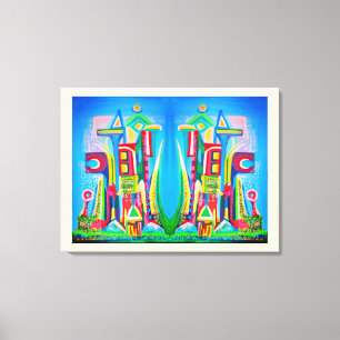 Twee toekomstig kunstcanvas voor steden canvas afdruk