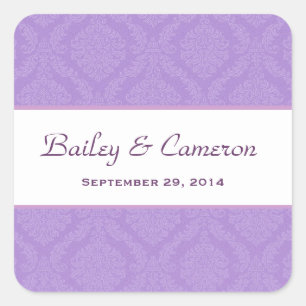Twee Tone Lavender Paars Damask Wedding V62 Vierkante Sticker