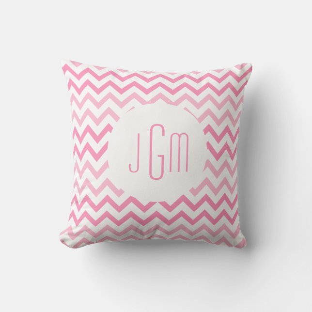 Twee Tone Pink Chevron en Monogram Kussen (Voorkant)