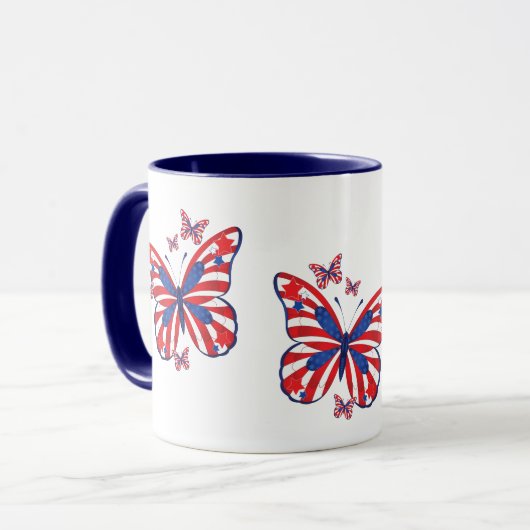 Twee Tone Red White en Blue Butterfly Mok (Voorkant links)