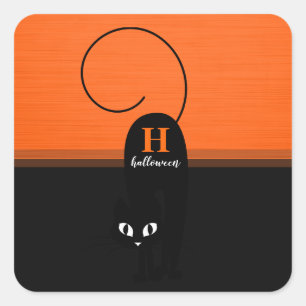 Twee Tons Halloween Oranje Zwart Kat Vierkante Sticker