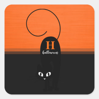 Twee Tons Halloween Oranje Zwart Kat Vierkante Sticker