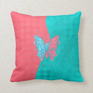Twee-toon-Butterfly roze en Blauwgroen Kussen