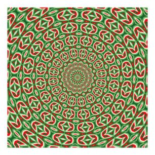 Twee toons groen en rood en wit kerstmandala foto afdruk