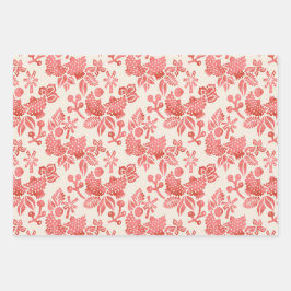 Twee tortelduiven in roze, groen en mosterd inpakpapier vel