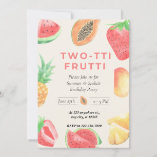 Twee-TTI Frutti" 2e verjaardag Twin Uitnodiging
