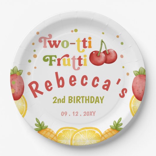 Twee-tti Frutti Fruity Fun Tweede Verjaardagsfeest Papieren Bordje (Voorkant)