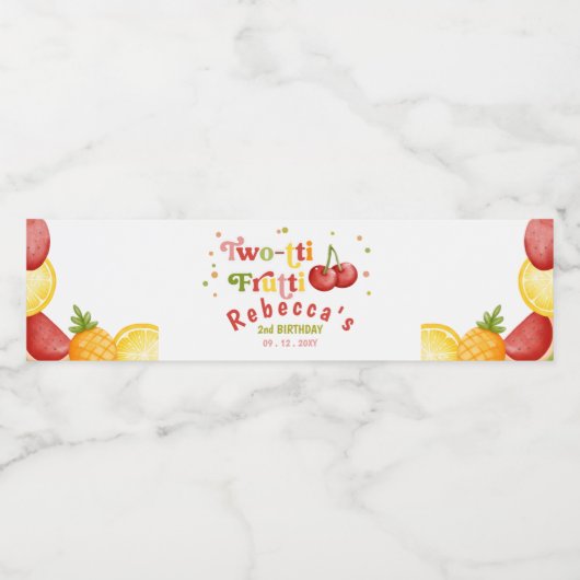 Twee-tti Frutti Fruity Fun Tweede Verjaardagsfeest Waterfles Etiket (Enkel label)