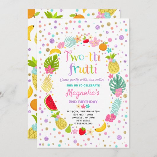 Twee-tti Frutti Party Uitnodiging 2e Verjaardagsfe (Voorkant / Achterkant)