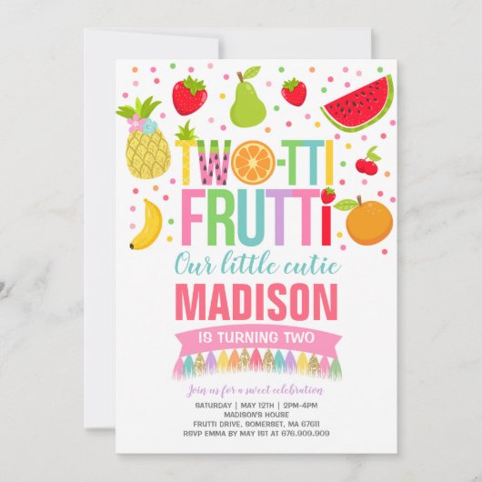 Twee-tti Frutti Party Uitnodiging 2e Verjaardagsfe (Voorkant)