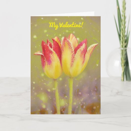 Twee tulpbloemen samen Valentijnsdag kaart (Voorkant)