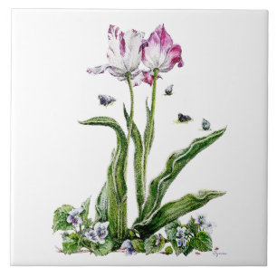 Twee Tulpen Keramische Kunst Tegel Onderzetter Dec Tegeltje