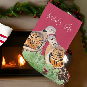Twee Turtle Doves Rode Vakantie Vogel Paar In Lief Grote Kerstsok