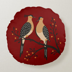 Twee Turtle Duiven Uitsnede Sjabloon Retro Stijl 7 Rond Kussen